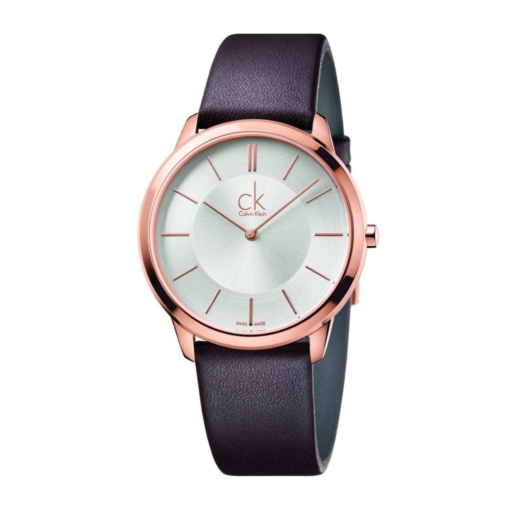 Calvin Klein Minimal Rose-gold Leather Men's Watch K3M216G6